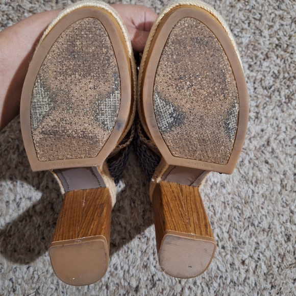 Lucky Brand Mika Woven Wooden Leather Boho Retro Heeled Sandals - Picture 6 of 8
